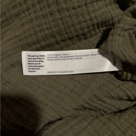 Eileen Fisher 100% Organic Cotton Gauze Tunic Top Olive Green Size M - Picture 4 of 4